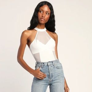 NEW Lulus Ivory Mesh Cutout Bodysuit